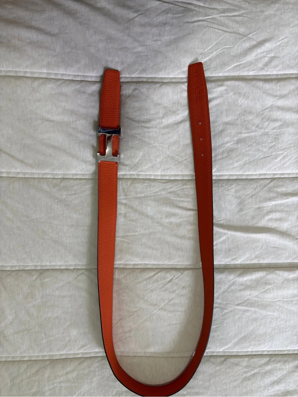 Hermes Orange Leather Belt with Silver H Buckle